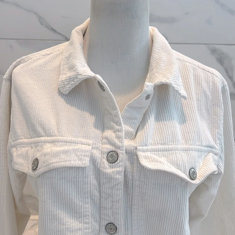 Zara White Corduroy Button Down Long Sleeve Shirt Jacket Girls Size 13/14